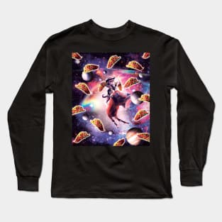 Cowboy Space Cat On Goat Unicorn - Taco Long Sleeve T-Shirt